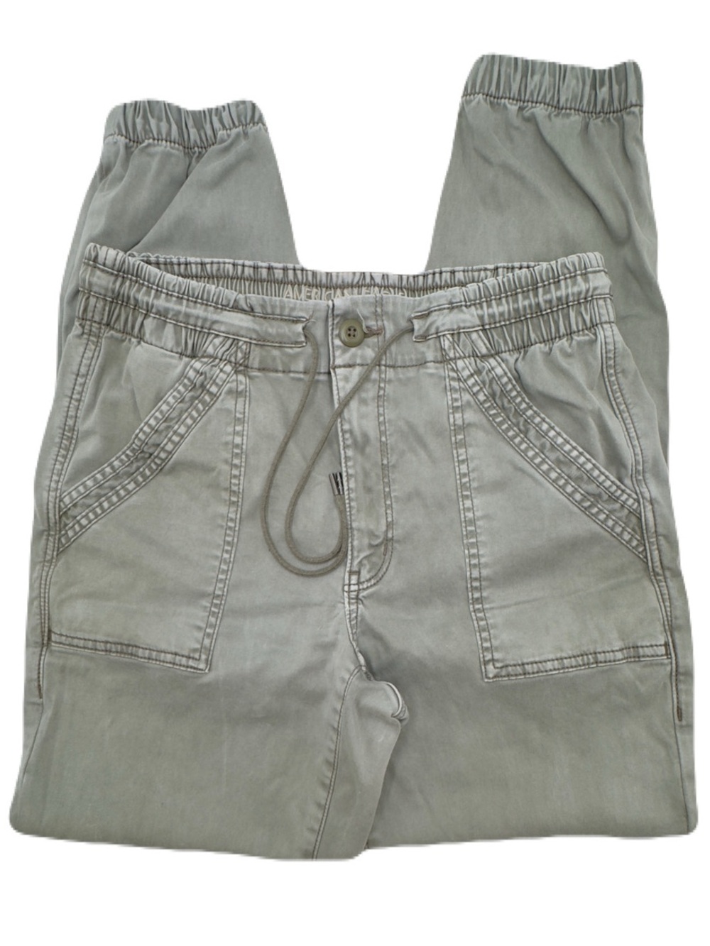 Women’s American Eagle Grey Stretch Jogger Pants with Cuff & Drawstring, Size 10 - Picture 2 of 8